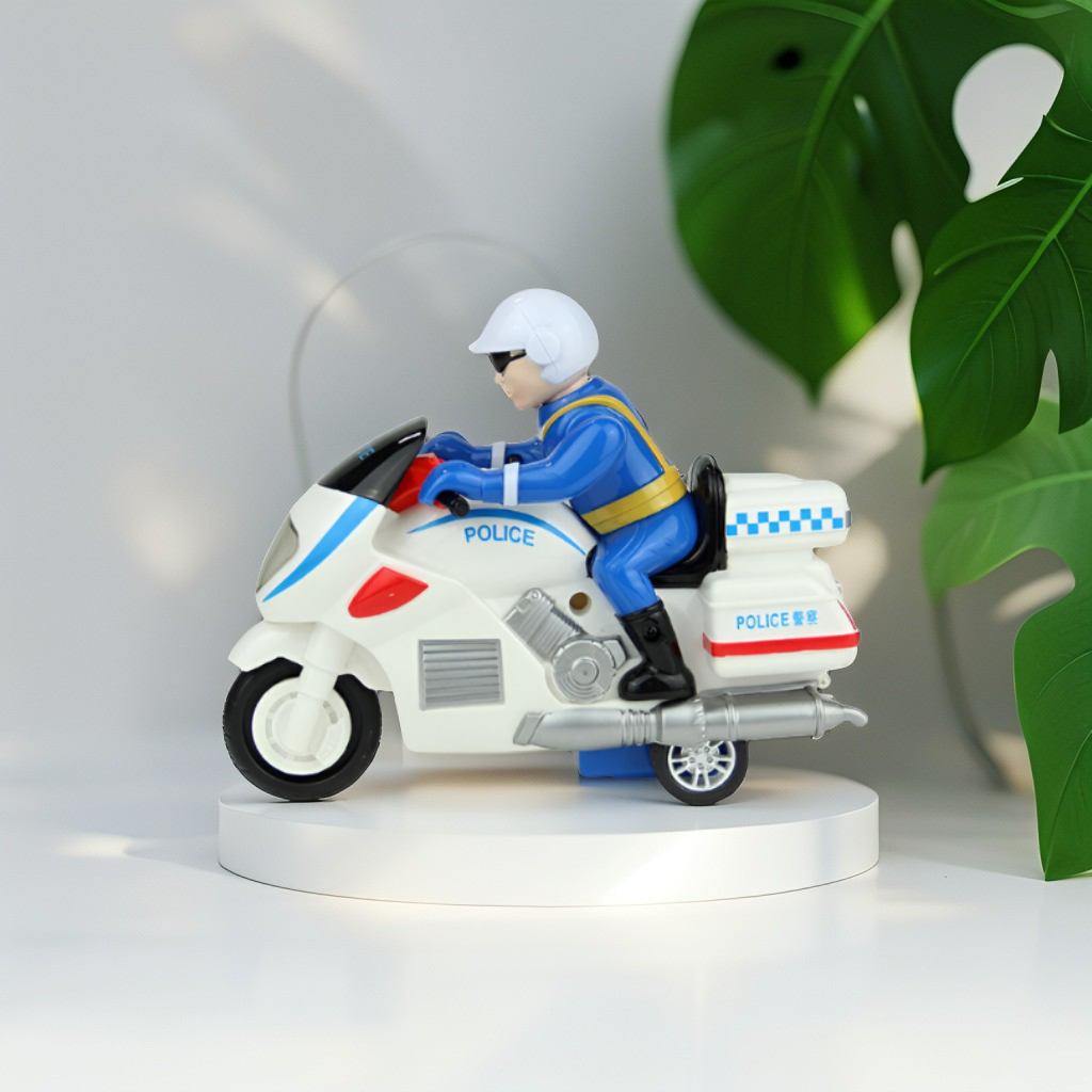 Push-and-Go Police Motorcycle Toy with Fixed Rider | White and Blue Emergency Vehicle LMI15178