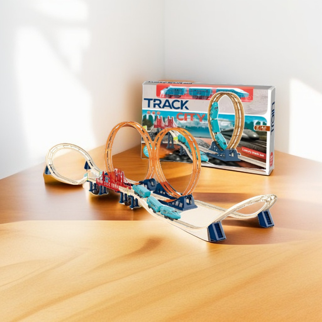 Wooden & Plastic Track Train Set with Two Vertical Loops | Loop-the-Loop Rollercoaster Train Toy LMI11808