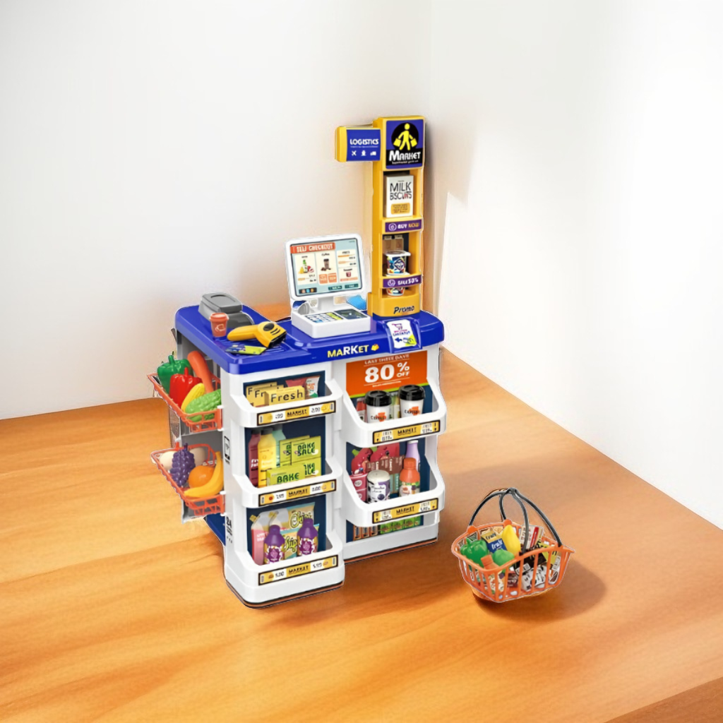 Electronic Cash Register & Supermarket Stand Toy for Kids 3+ | Interactive Pretend Play Set with Scanner NX12788