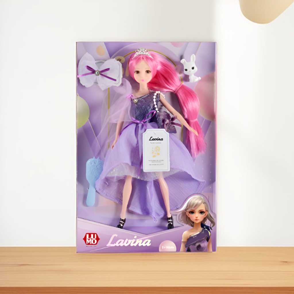 LUMO Luna Fashion Doll with Long Pink Hair, Elegant Gown & Pet Bunny – Collectible Toy for Ages 3+ NX15395