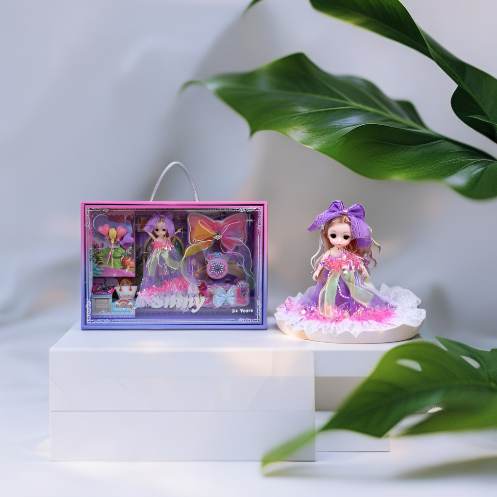 Luxury Princess Fashion Doll Set in Purple Ruffle Dress with Bows & Accessories - Deluxe Gift for Girls NX13107