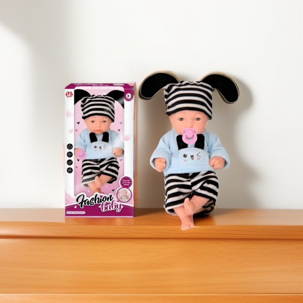 Kiddora – Baby Doll with Striped Outfit & Pacifier | Soft Realistic Toy for Kids LMI15609.