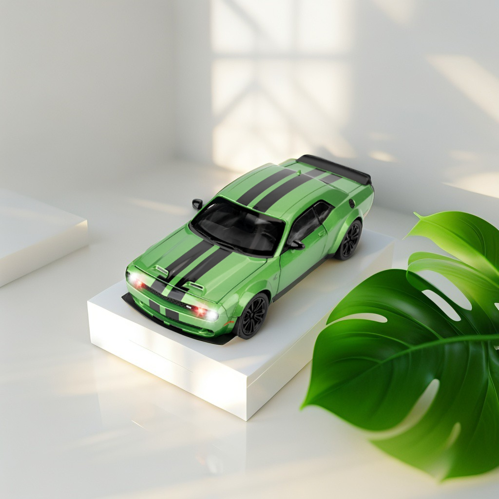 Lime Green Dodge Challenger SRT Hellcat Die-Cast Model Car 1:32 Scale - Opening Doors, Hood & Trunk LMI15610