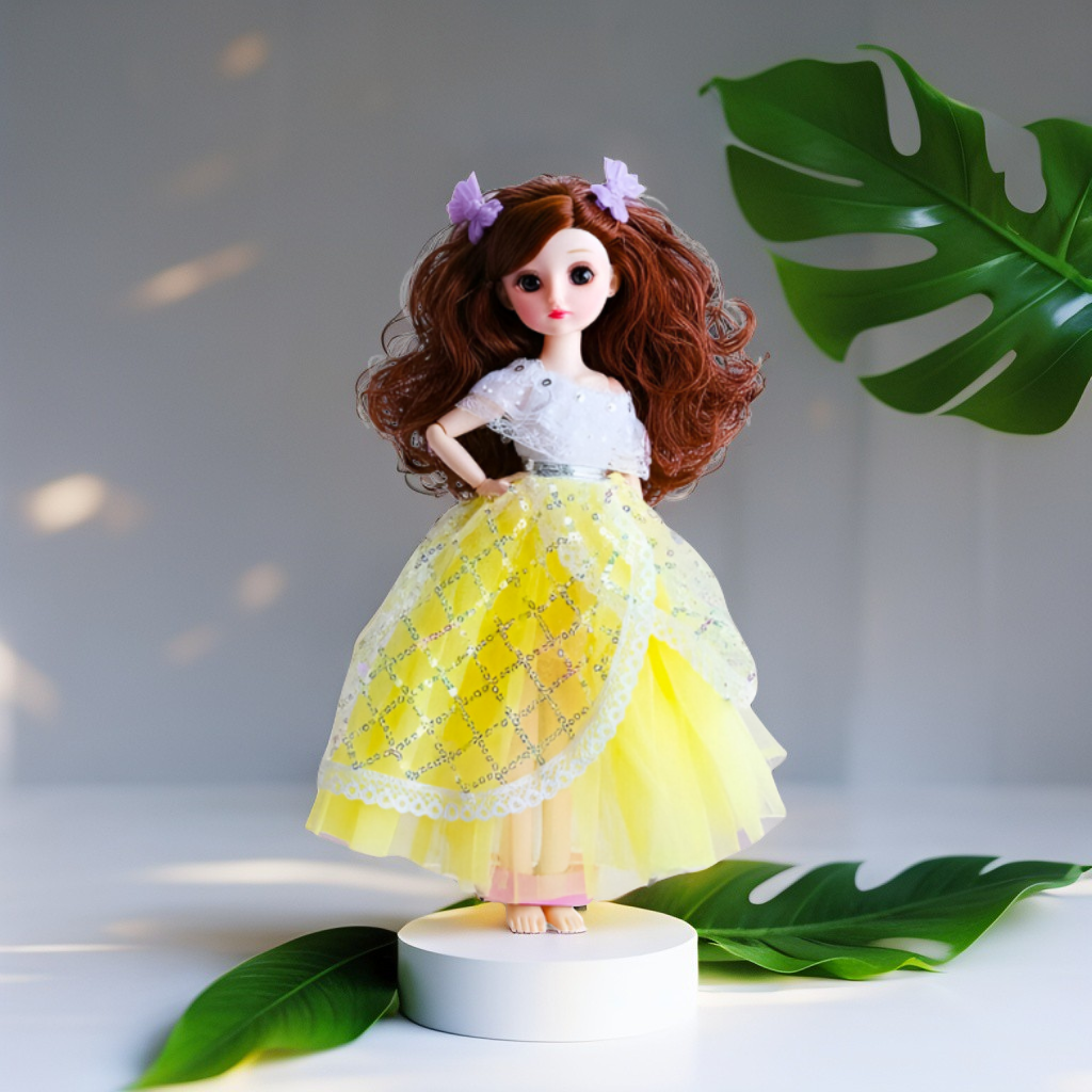 Fashion Doll in Light-Up/Glowing Yellow Ball Gown | Binna "A Heavenly Beauty" Doll with Brown Hair LMI14886