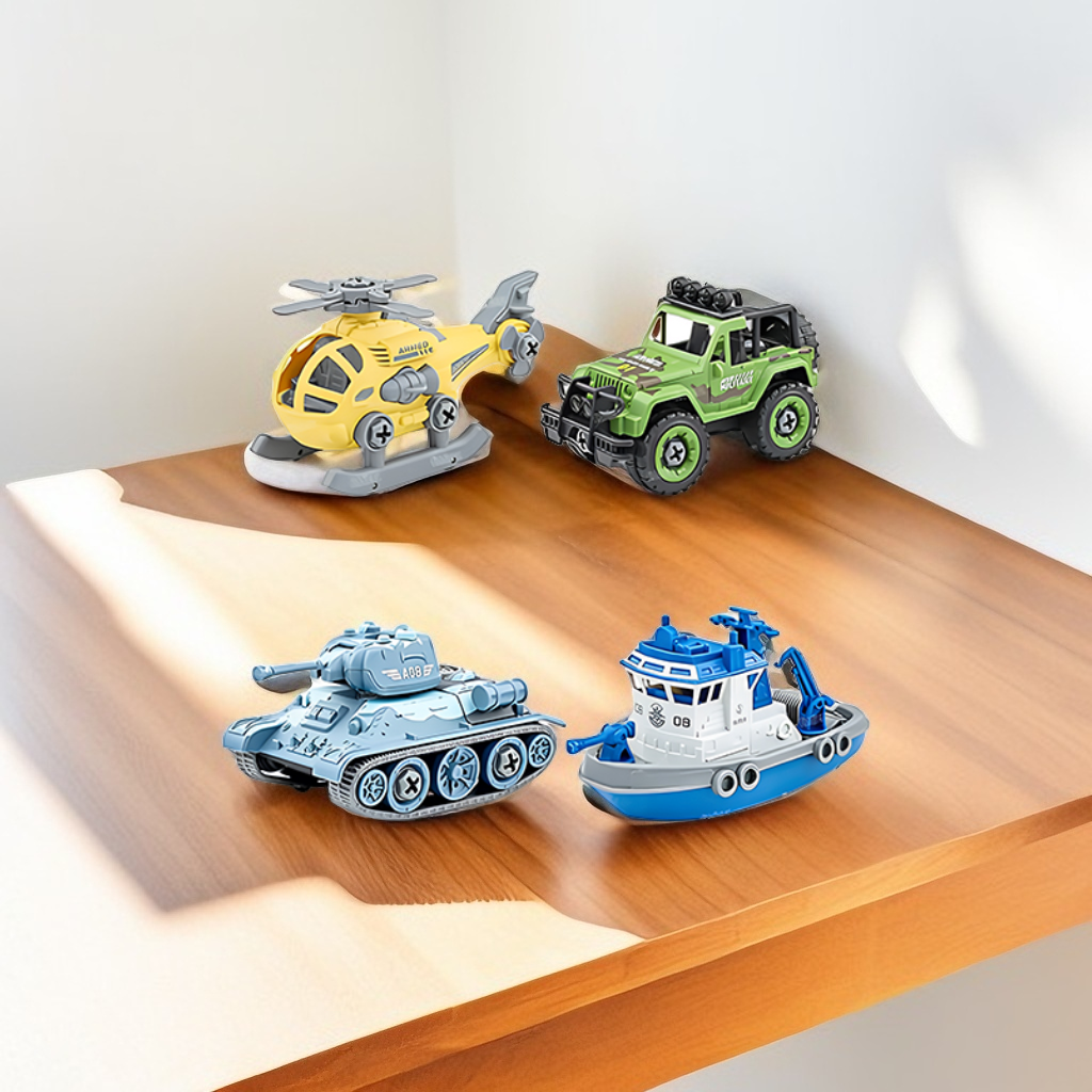 Educational STEM Take Apart Toy Vehicles (4 Pack) - Build Your Own Helicopter, Truck, Tank, and Ship - Construction Kit for Fine Motor Skills & Learning LMI12103