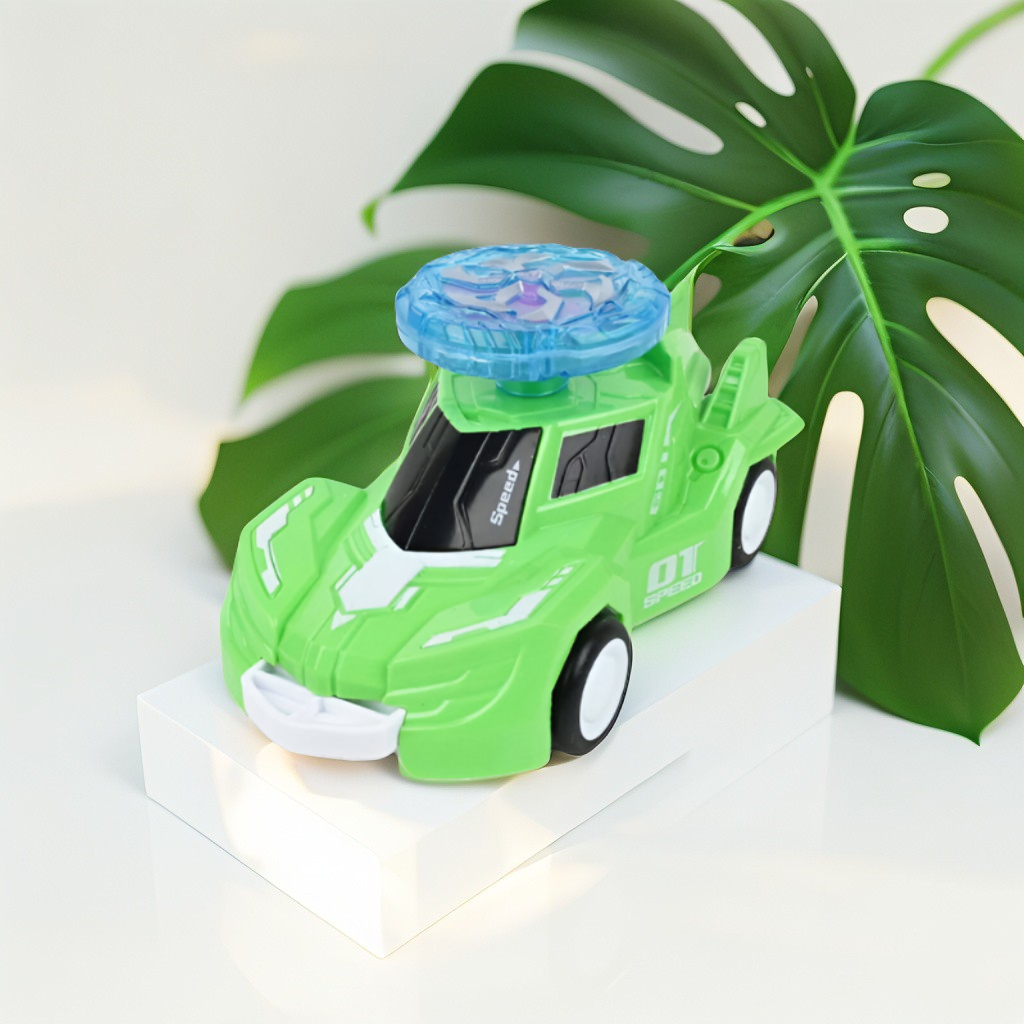 Spinning Gyro Rotary Race Car Toy - Detachable Top Launcher, High Speed Spinning Action Toy with Music Green LMI15502.