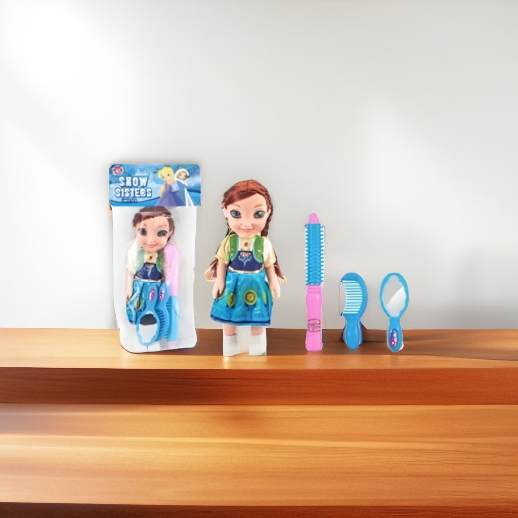 Snow Sisters Mini Princess Doll with Braids | Hair Styling Play Set with Comb, Mirror, and Accessories LMI11754