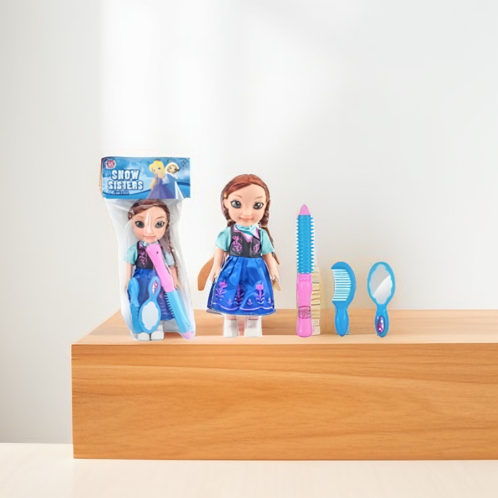 Snow Sisters Mini Princess Doll with Braids | Hair Styling Play Set with Comb, Mirror, and Accessories LMI11754