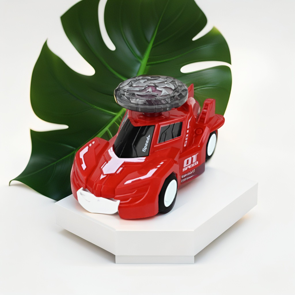 Spinning Gyro Rotary Race Car Toy - Detachable Top Launcher, High Speed Spinning Action Toy with Music Red LMI15502.