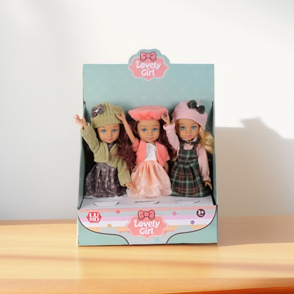 EUMO Lovely Girl 3-Pack Fashion Doll Set | Trio of Dolls with Trendy Outfits & Hats for Ages 3+ LMI15114