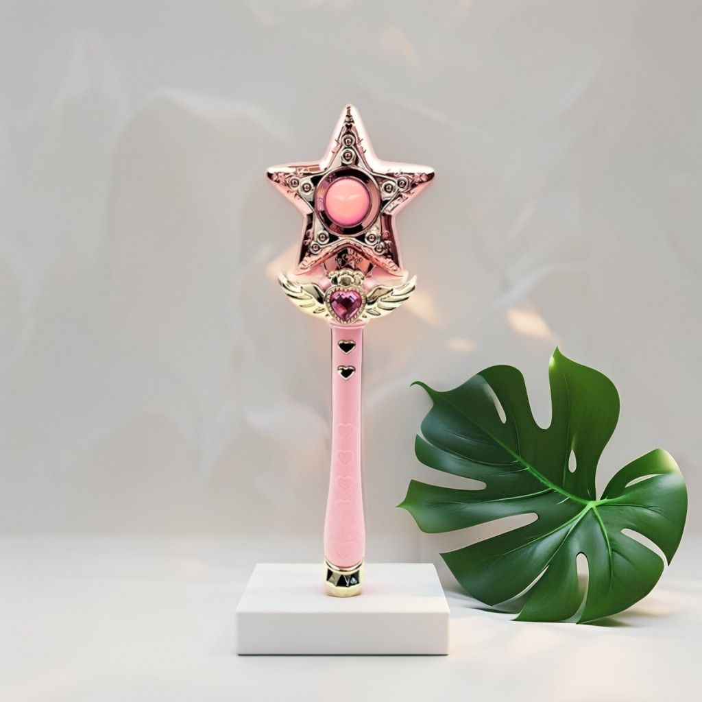 Pink Star Magic Wand Cosplay Toy 36cm – Musical Princess Scepter Prop for Dress-Up & Magical Girl Roleplay NX12487.
