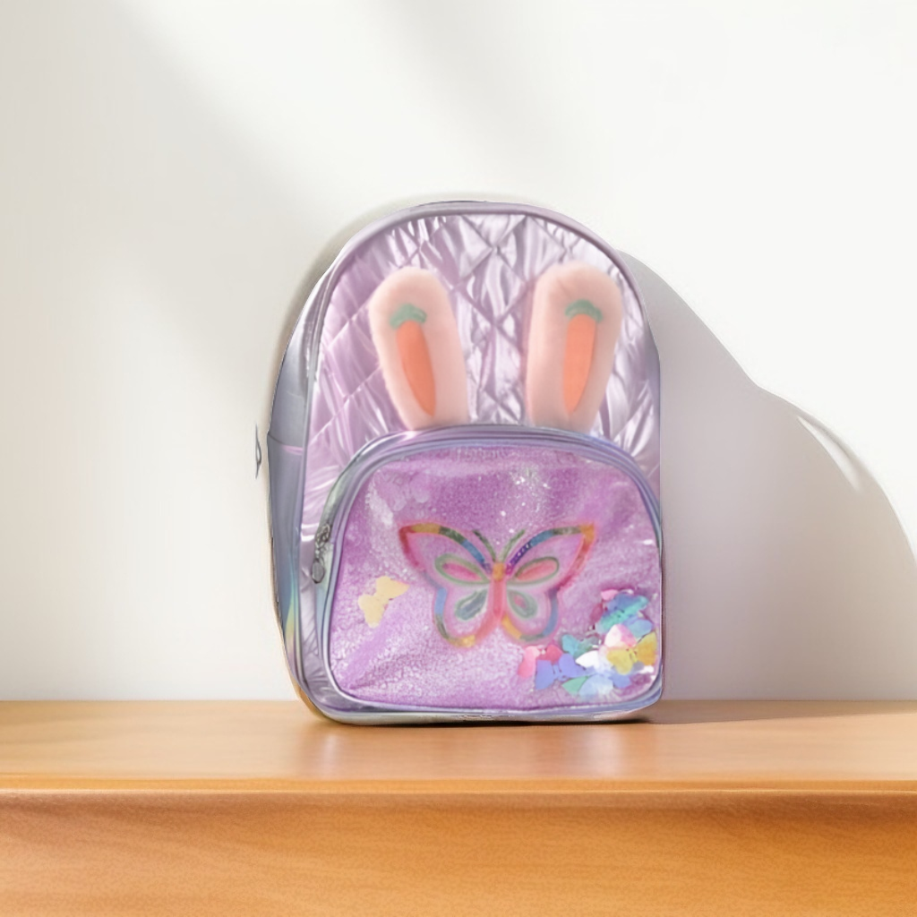 Cute Purple Bunny Ears Backpack for Girls | Quilted Glitter Butterfly Mini School Bag NOV-GBT50093