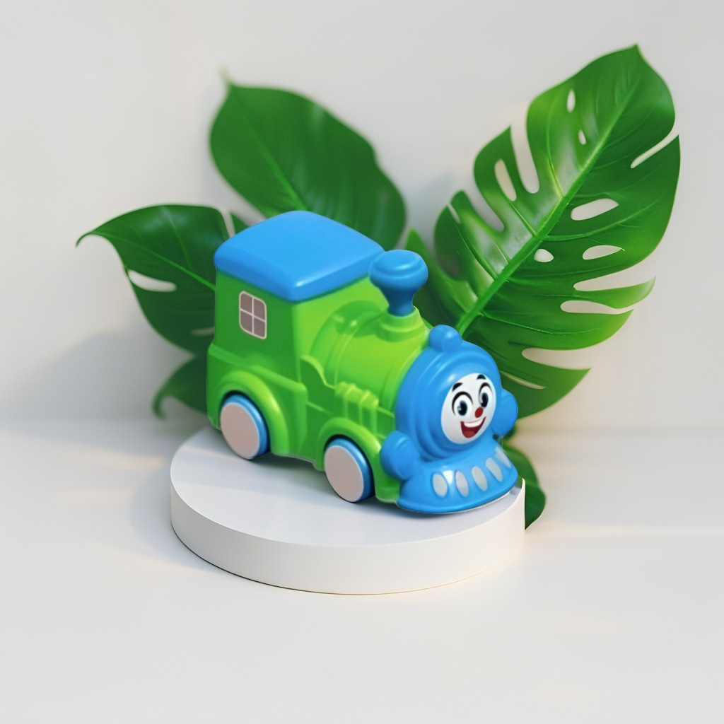 Cute Cartoon Face Mini Train Toy for Toddlers | Green & Blue Push-and-Go Vehicle LMI12055