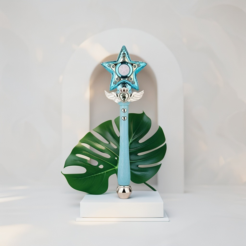 Turquoise Star Magic Wand Cosplay Toy 36cm – Musical Princess Scepter Prop for Dress-Up & Magical Girl Roleplay NX12487.