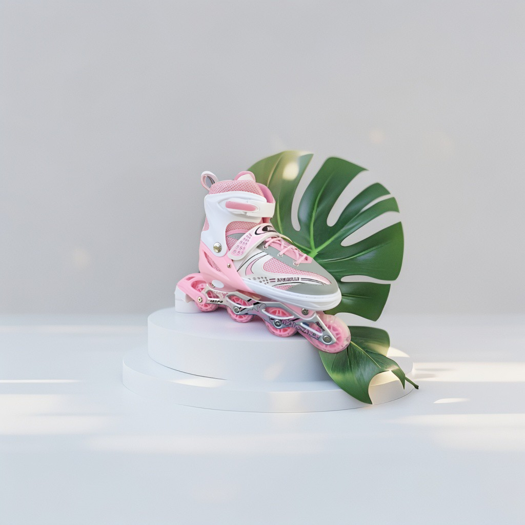 Sparkle Pink Inline Roller Skates - Extendable Kids' Skates for Girls - White/Grey Accents LMI10750