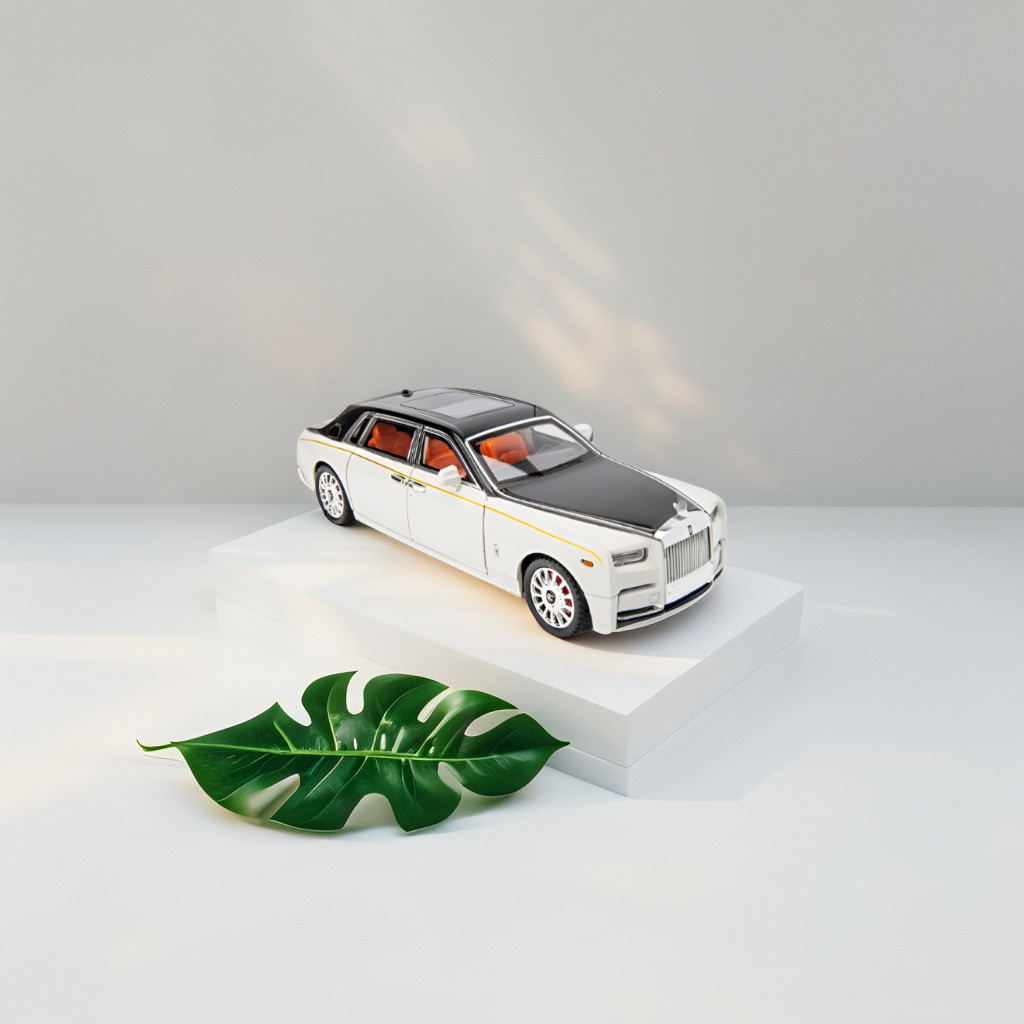 White & Black Rolls-Royce Phantom Diecast Model Car 1:18 Scale | Luxury Sedan Toy with Lights & Sound LMI15603