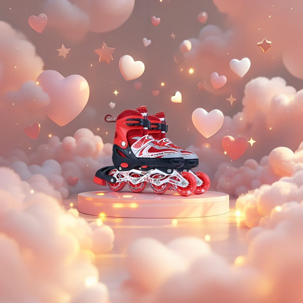 Sparkle Red Inline Roller Skates - Extendable Kids' Skates for Girls - White/Grey Accents LMI10750