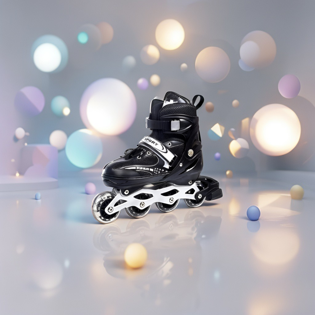Sparkle Black Inline Roller Skates - Extendable Kids' Skates for Girls - White/Grey Accents LMI10750