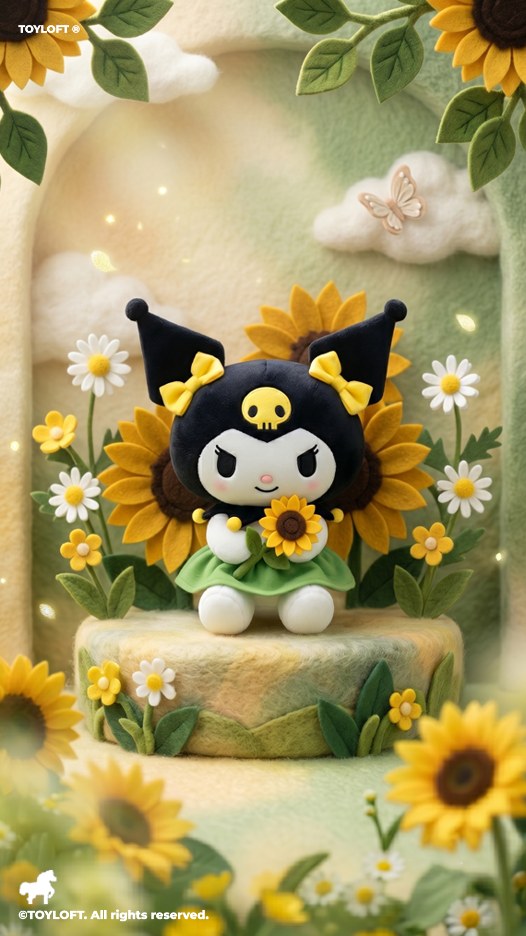 Kuromi Sunflower Plush Toy 8 Inch – Soft Kawaii Stuffed Doll with Green Skirt ST13981.