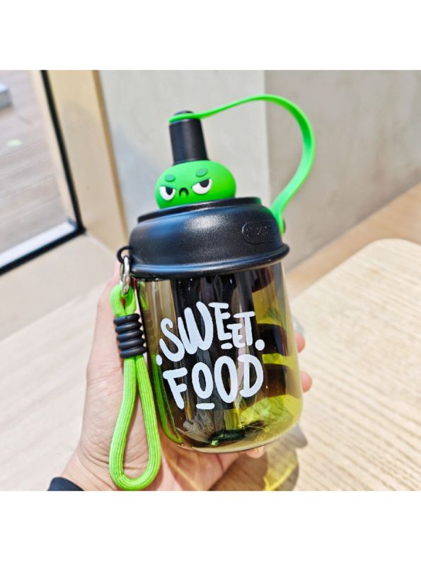 Green - Cute Water Bottle with Strap for Kids | Leakproof Sipper Bottle for School, Girls & Boys NOVGBT-50720