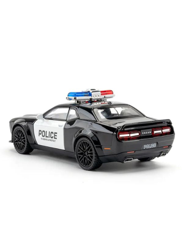 Black Police Dodge Challenger Hellcat SRT Diecast Metal Alloy Car Scale 1:24