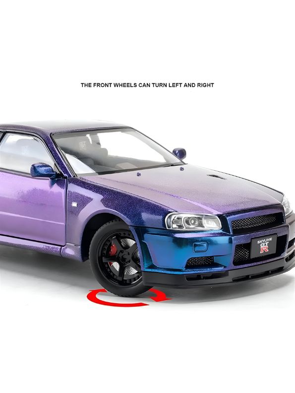 Purple - Nissan Skyline GTR R34 - Premium Alloy Metal Diecast Sports Racing Car Model - Openable Doors & Pull-Back Action Scale 1:24 - TV4892.