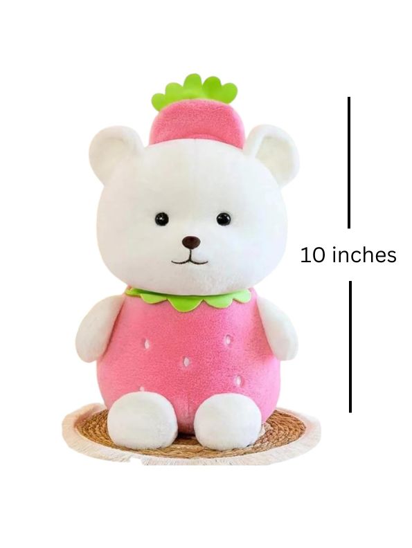Pink - Strawberry Teddy Bear – Super Soft Plush Toy for Kids | Stuffed Animal | 10 Inches - MS14506.