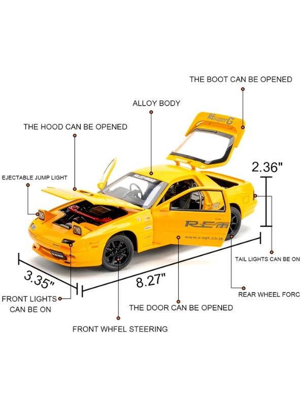 Yellow Rx7 Toy Yellow - Mazda RX-7 Elite Metal Diecast Car - Scale 1:32 - Alloy ...