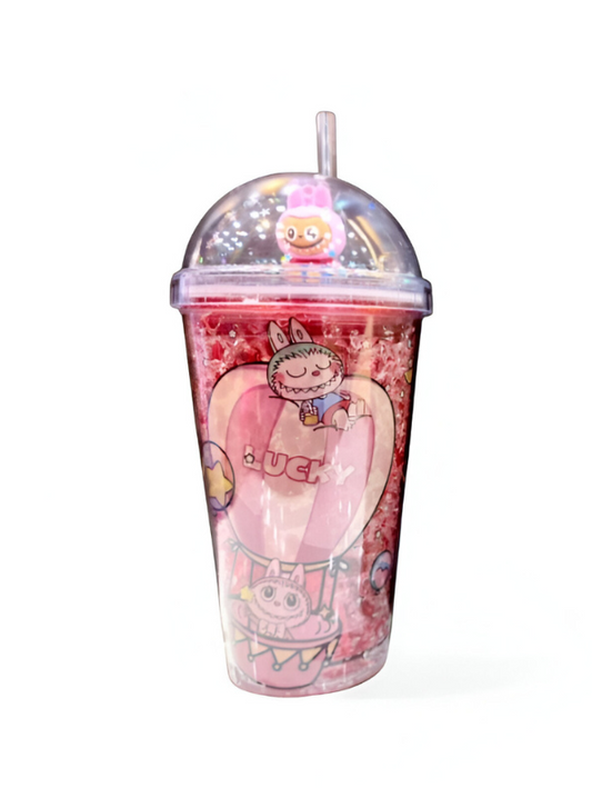 Red - Labubu Sipper Cup with Straw 450ml – Cute Leak-Proof Water Bottle for Kids & Collectors NOVGBT-50002.