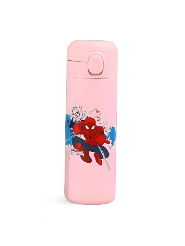Pink - Spider-Man Stainless Steel Water Bottle 420ml – Leak-Proof, Printed Kids Water Bottle with Lock Lid NOV1563.