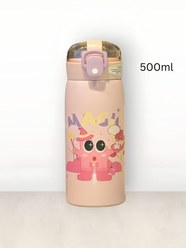 Peach - Milo 500ml Stainless Steel Kids Water Bottle – Cute Print, Leak-Proof & BPA-Free NOV11551.