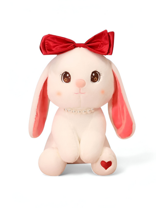 Cute White Bunny Soft Plush with Red Bow and Pearl Necklace - A Perfect Valentine's Day Gift LMI15457