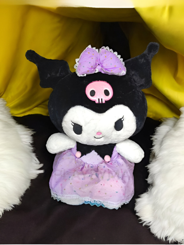 Cute Kuromi Soft Plushie | Purple Dress & Skull Headband | Sanrio Gift LMI15441
