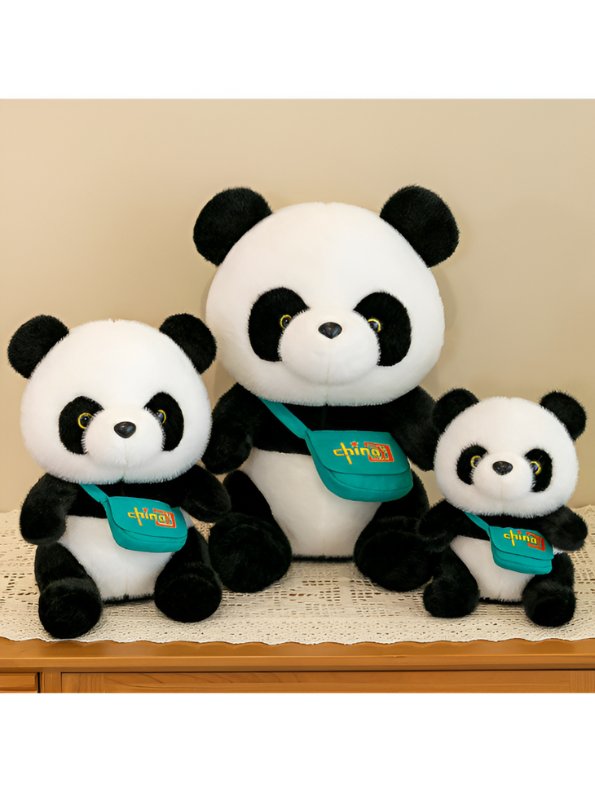 Panda Stuffed Animal with Turquoise Shoulder Bag - Cute Soft Plush Toy with 'chino' Logo LMI15461