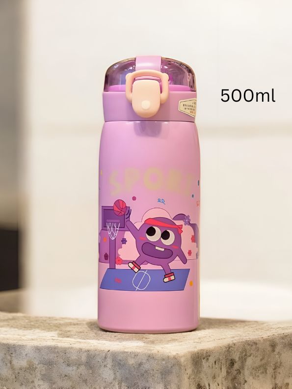 Pink - Milo 500ml Stainless Steel Kids Water Bottle – Cute Print, Leak-Proof & BPA-Free NOV11551.
