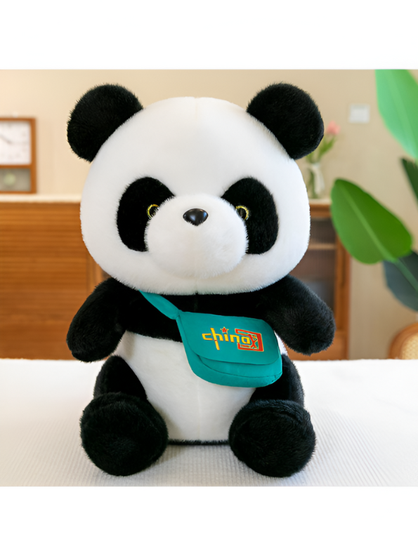 Panda Stuffed Animal with Turquoise Shoulder Bag - Cute Soft Plush Toy with 'chino' Logo LMI15461