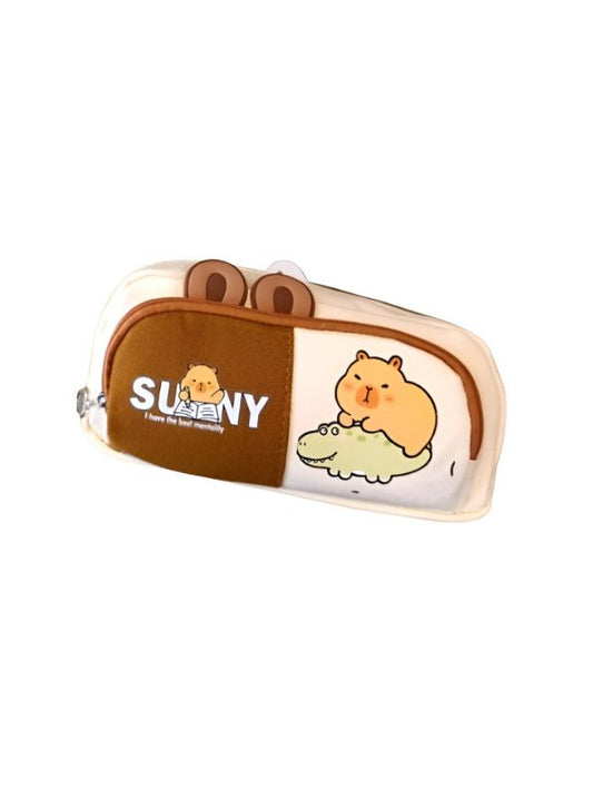 White - Soft Capybara Pouch with Double Chain – Cute Plush Animal Bag in Blister Card Packaging NOV- HBC-188977.