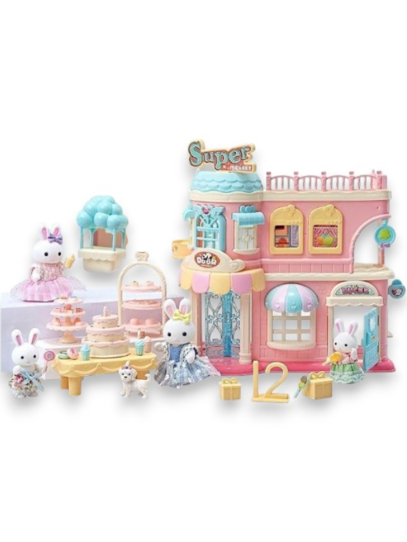 Dollhouse Playset with Bunny Figures & Bakery Shop - Dreamy Barbie Dollhouse for Girls NX13760
