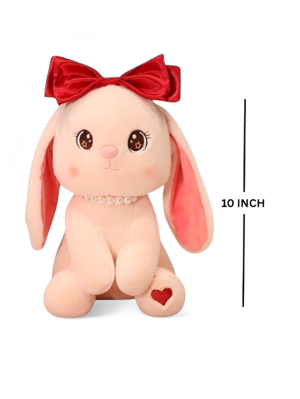 Cute Pink Bunny Soft Plush with Red Bow and Pearl Necklace - A Perfect Valentine's Day Gift LMI15457