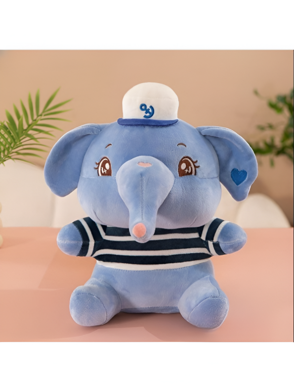 Sailor Elephant Plush Toy - Blue Stuffed Animal with Hat & Striped Shirt Soft Toy For Kids LMI14139