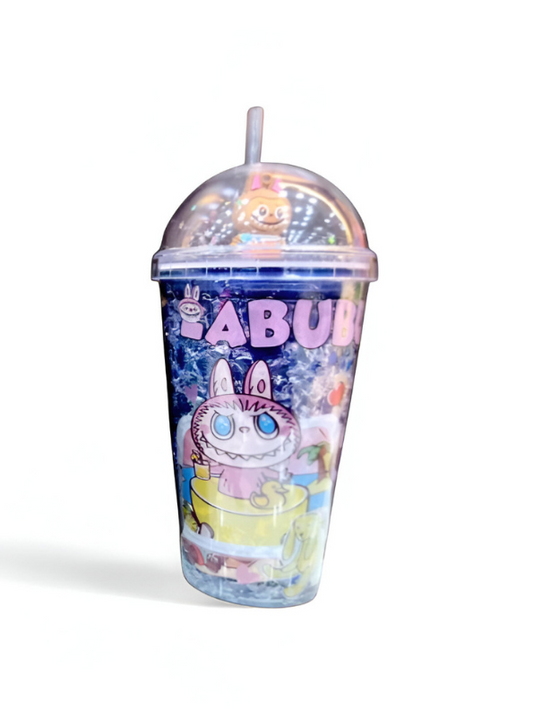 Blue - Labubu Sipper Cup with Straw 450ml – Cute Leak-Proof Water Bottle for Kids & Collectors NOVGBT-50002.
