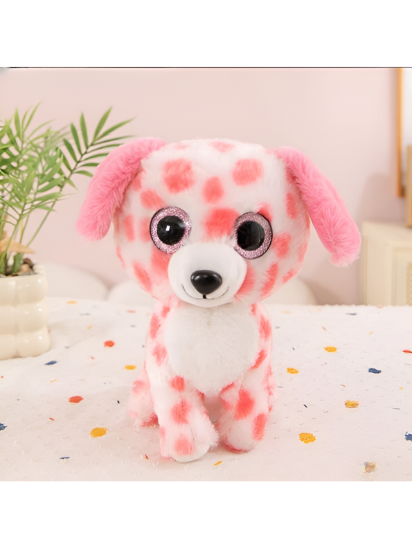 Pink and White Spotted Dog Plush Toy - Big-Eyed Stuffed Animal Soft Toy For Kids LMI14764