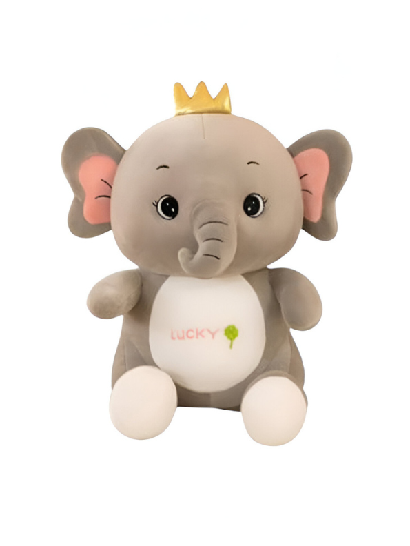 Lucky Grey Elephant Plush Toy for Kids - 10-Inch Cute Stuffed Animal Soft Toy with Golden Crown LMI14141.
