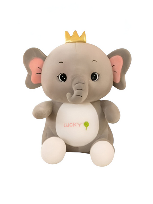 Lucky Grey Elephant Plush Toy for Kids - 10-Inch Cute Stuffed Animal Soft Toy with Golden Crown LMI14141.