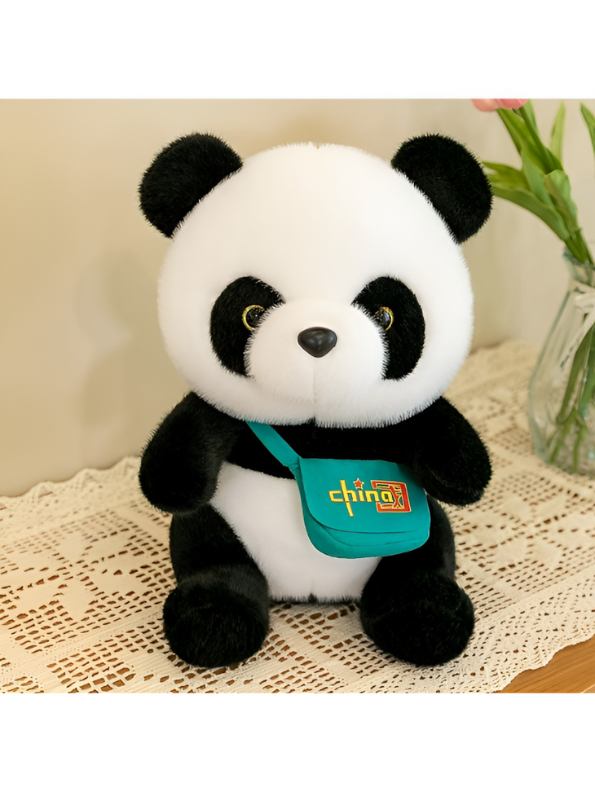 Panda Stuffed Animal with Turquoise Shoulder Bag - Cute Soft Plush Toy with 'chino' Logo LMI15461