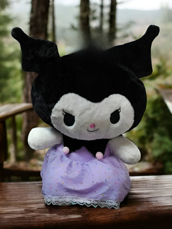 Cute Kuromi Soft Plushie | Purple Dress & Skull Headband | Sanrio Gift LMI15441