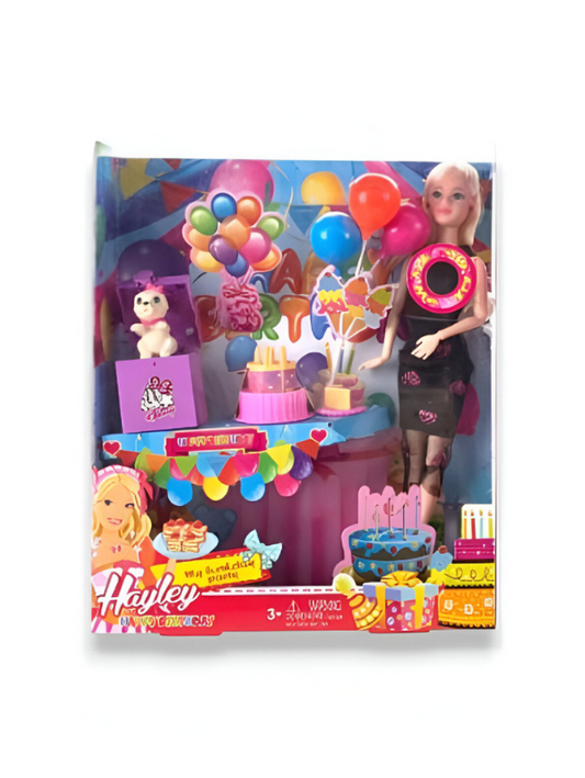 Barbie Doll Birthday Party Playset with Cake & Party Accessories for Girls & Kids NX13255