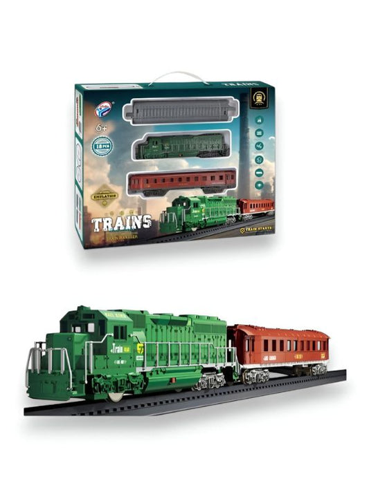 Electric Toy Train Set for Kids – 13 Piece Green Locomotive with Red Passenger Car & Tracks – Perfect Gift for Ages 6+ LMI15476