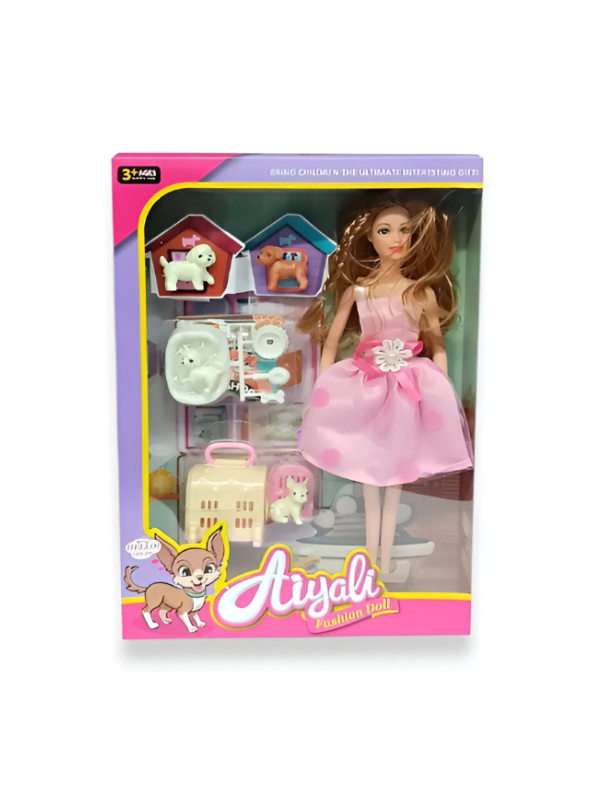 Aiyali Fashion Barbie Doll Playset for Girls with Two Pet Dogs and Accessories - Perfect Pretend Play Toy for Ages 3+ NX12660