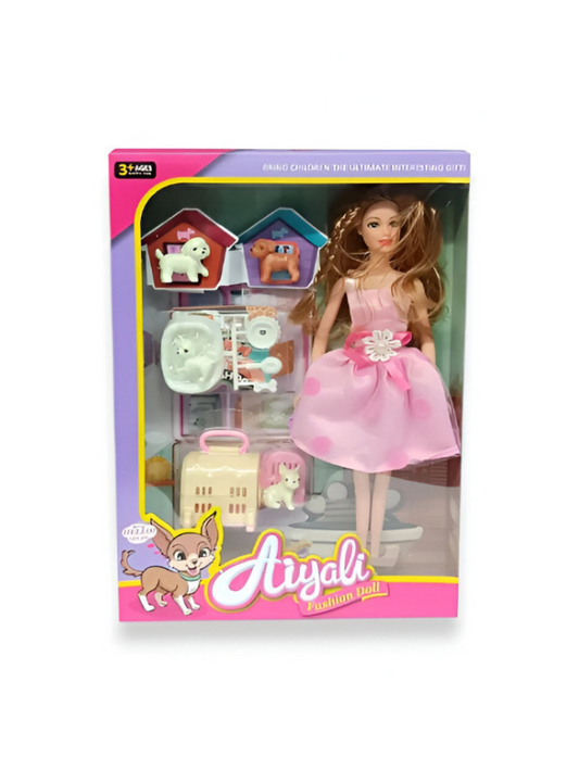 Aiyali Fashion Barbie Doll Playset for Girls with Two Pet Dogs and Accessories - Perfect Pretend Play Toy for Ages 3+ NX12660